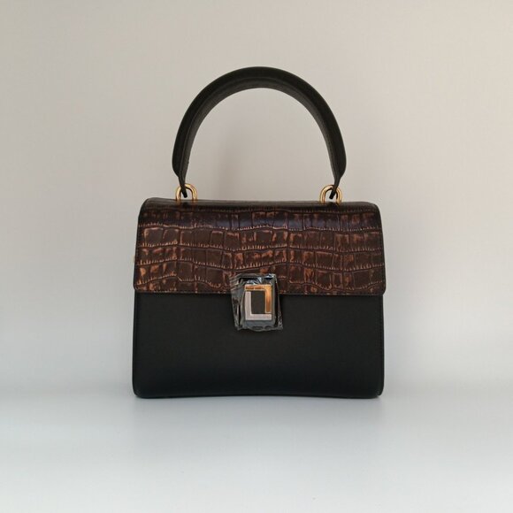 Paley Mini Satchel Natural Croc/Ebony Leather Handbag Luana Italy NWT - Picture 1 of 6